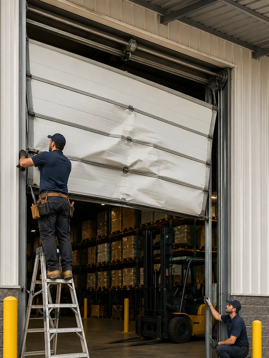 Commercial warehouse sectional garage door structural repair