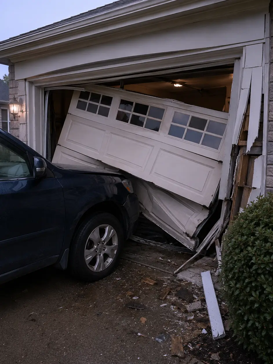 Emergency garage door structural stabilization and repair