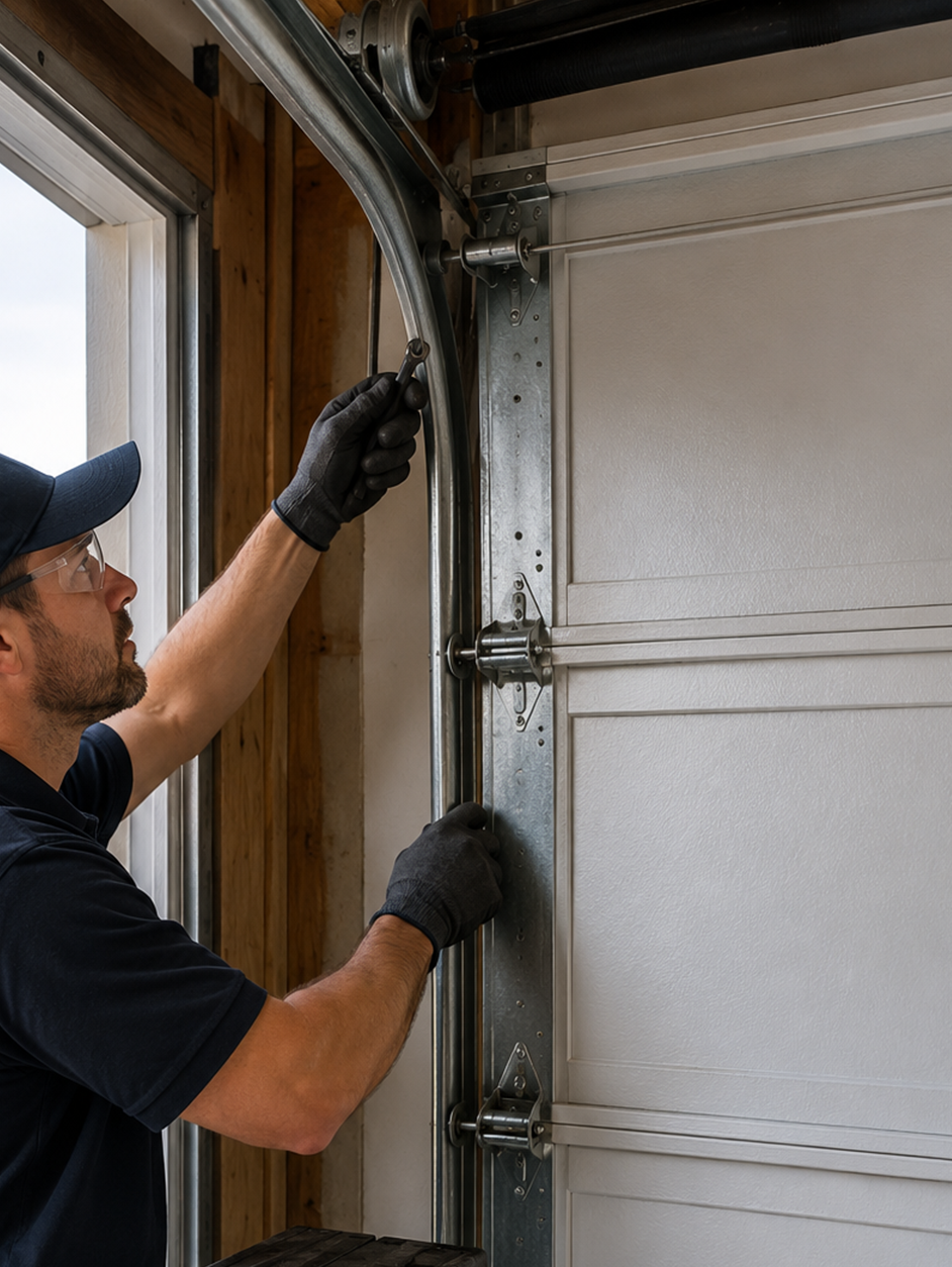 Garage door during professional maintenance service