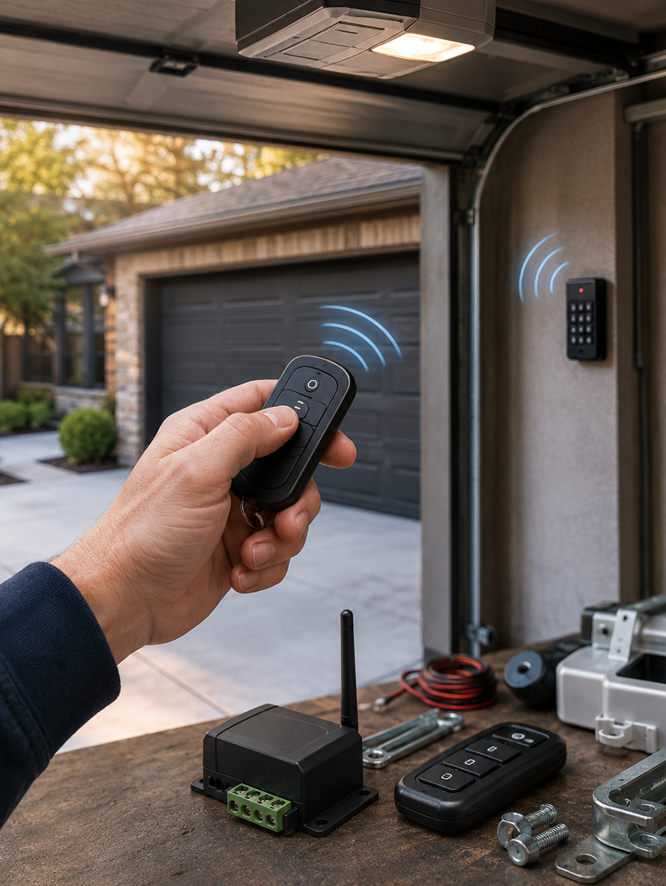 Garage door remote receiver and wireless controls